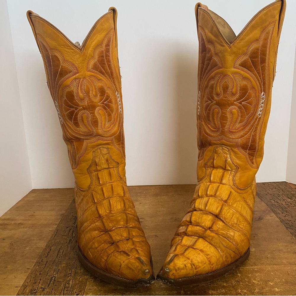 Men's Arango Yellow Crocodile Imitation Print Pointed Toe Cowboy Boots Size 6.5